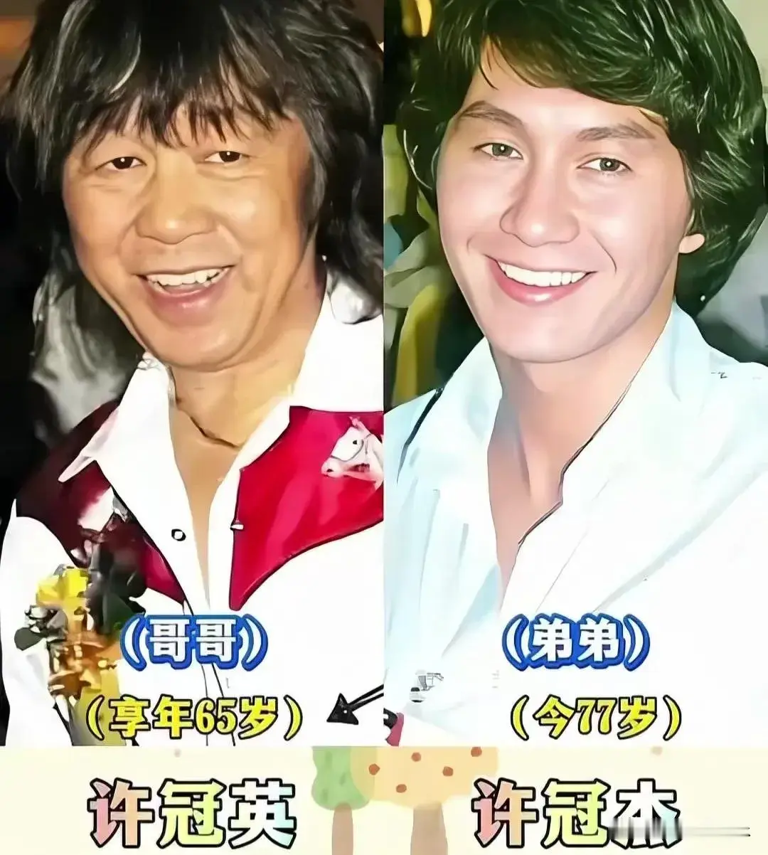 娱乐圈中亲兄弟，感情最深的当属许冠英、许冠杰兄弟两，感情深厚，图里还有胡东胡兵兄弟、刘德盛刘德华兄弟