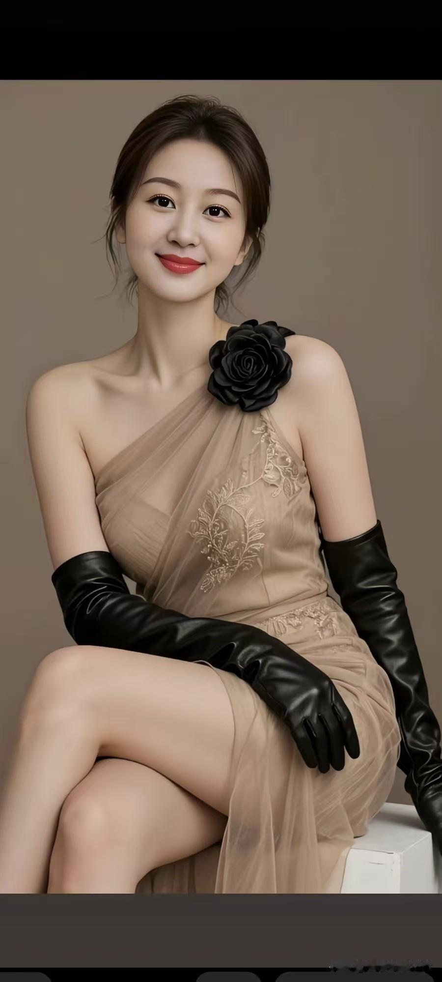 钗头凤·芳姿驼纱软，玫瑰艳，素衣轻裹芳姿展。皮袖冷，明眸暖，半肩清露，一