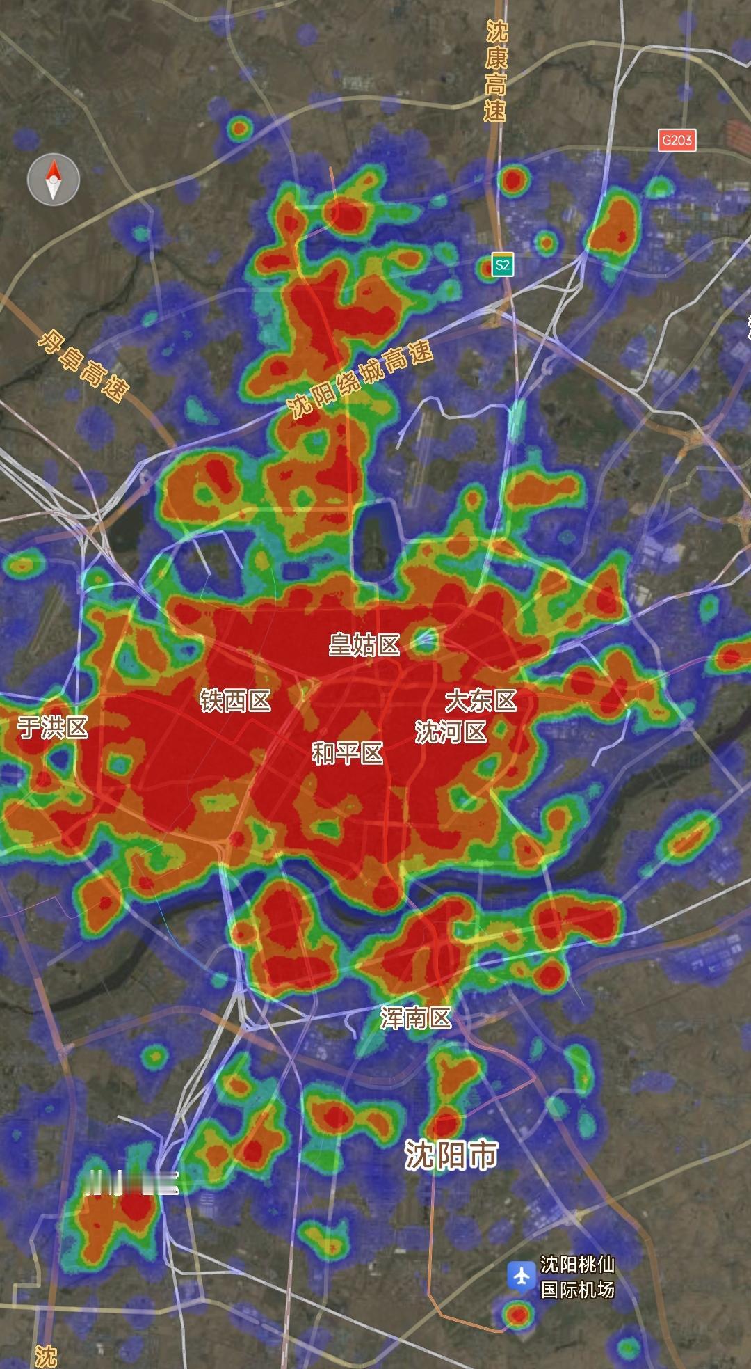 现在看来沈阳市内5区已经相当拥挤，基本上都是红色的。沈北与浑南发展得越来越好，红