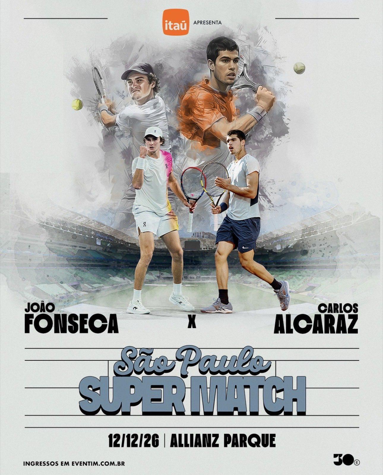 提前一年官宣阿尔卡拉斯与丰塞卡将于2026年12月12日在巴西圣保罗安联公园球场