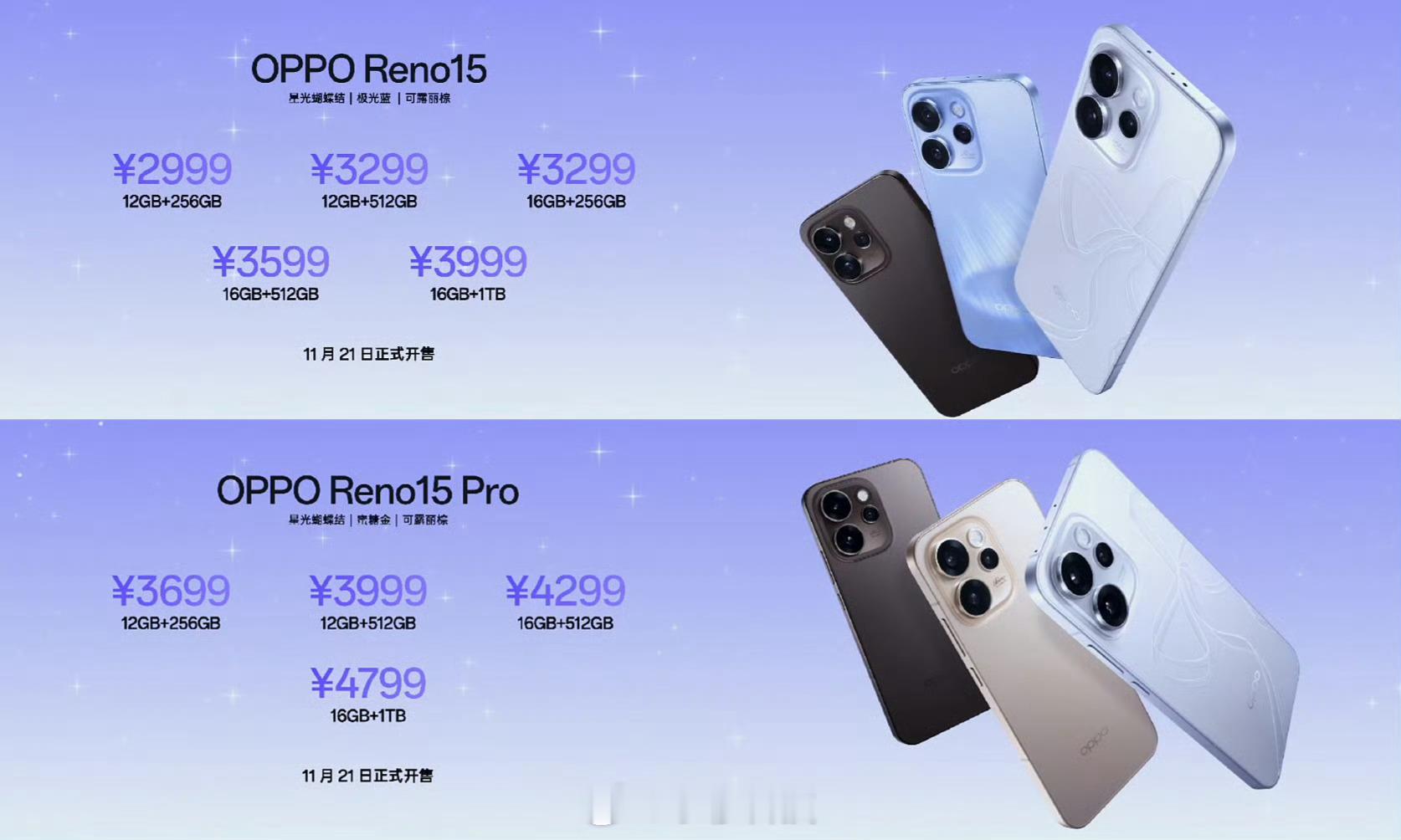 OPPOReno15系列发布了Reno15，2999起Reno15Pro，36