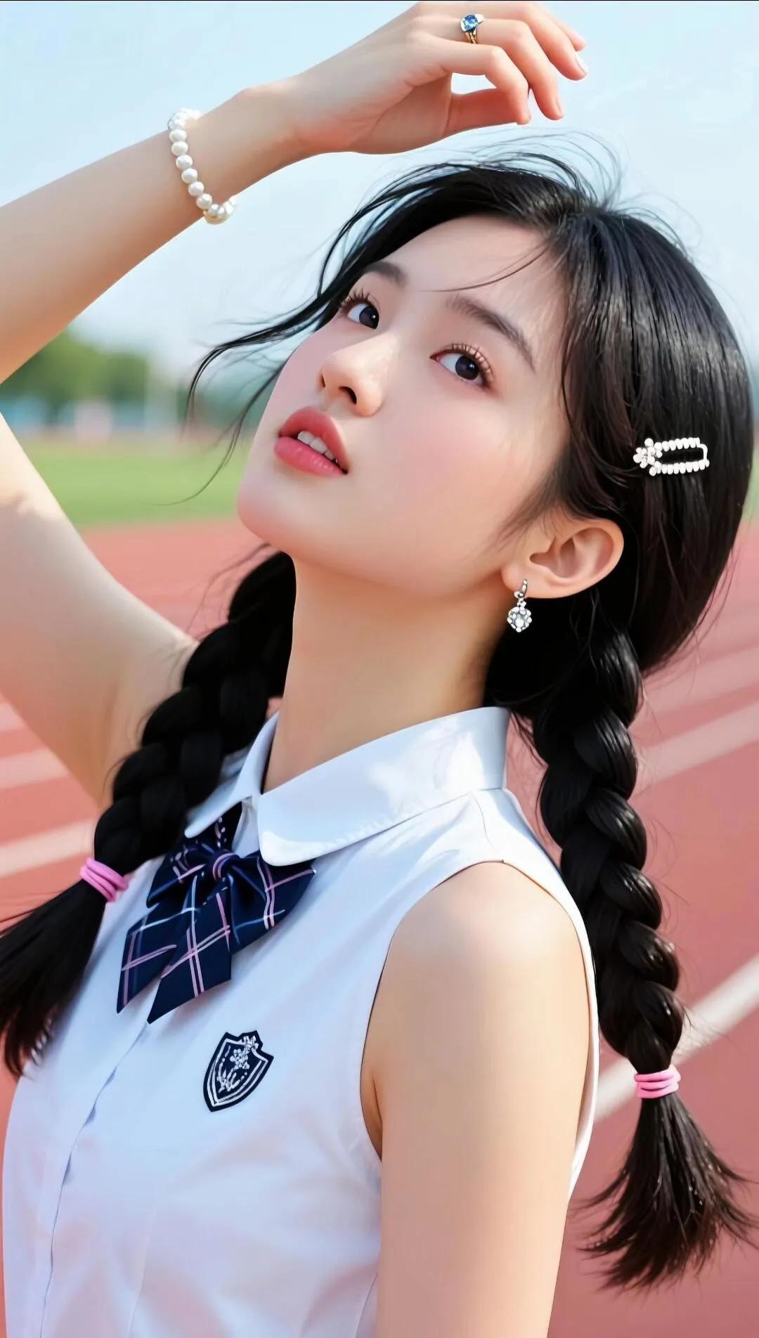 “你笑起来真好看，像操场的晴空🌤️✨——捕捉一只清甜双辫的校服少女！白校