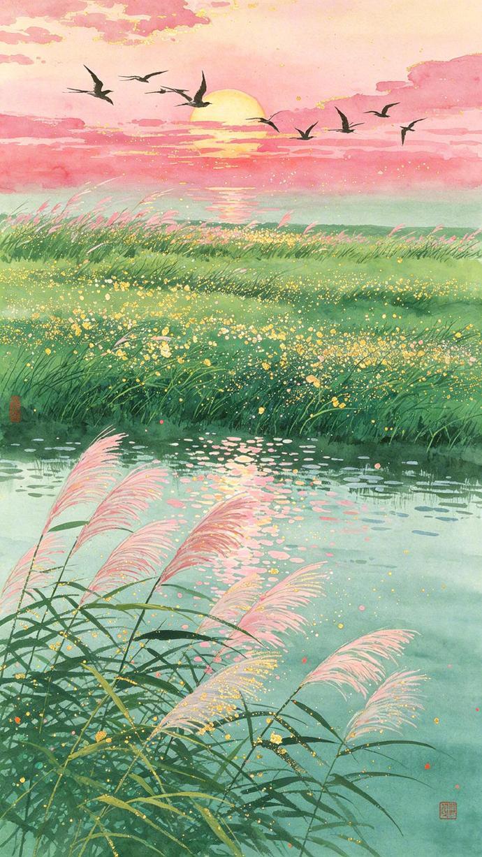 日落、芦苇、湖心，此间便是温柔乡🌾