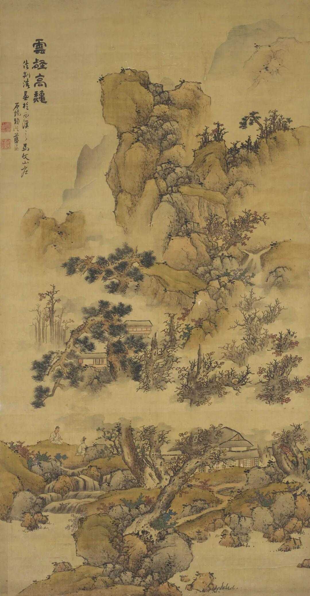 蓝瑛《云壑高秋》，设色绢本立轴191.3x98cm.。题识：云壑高秋。法