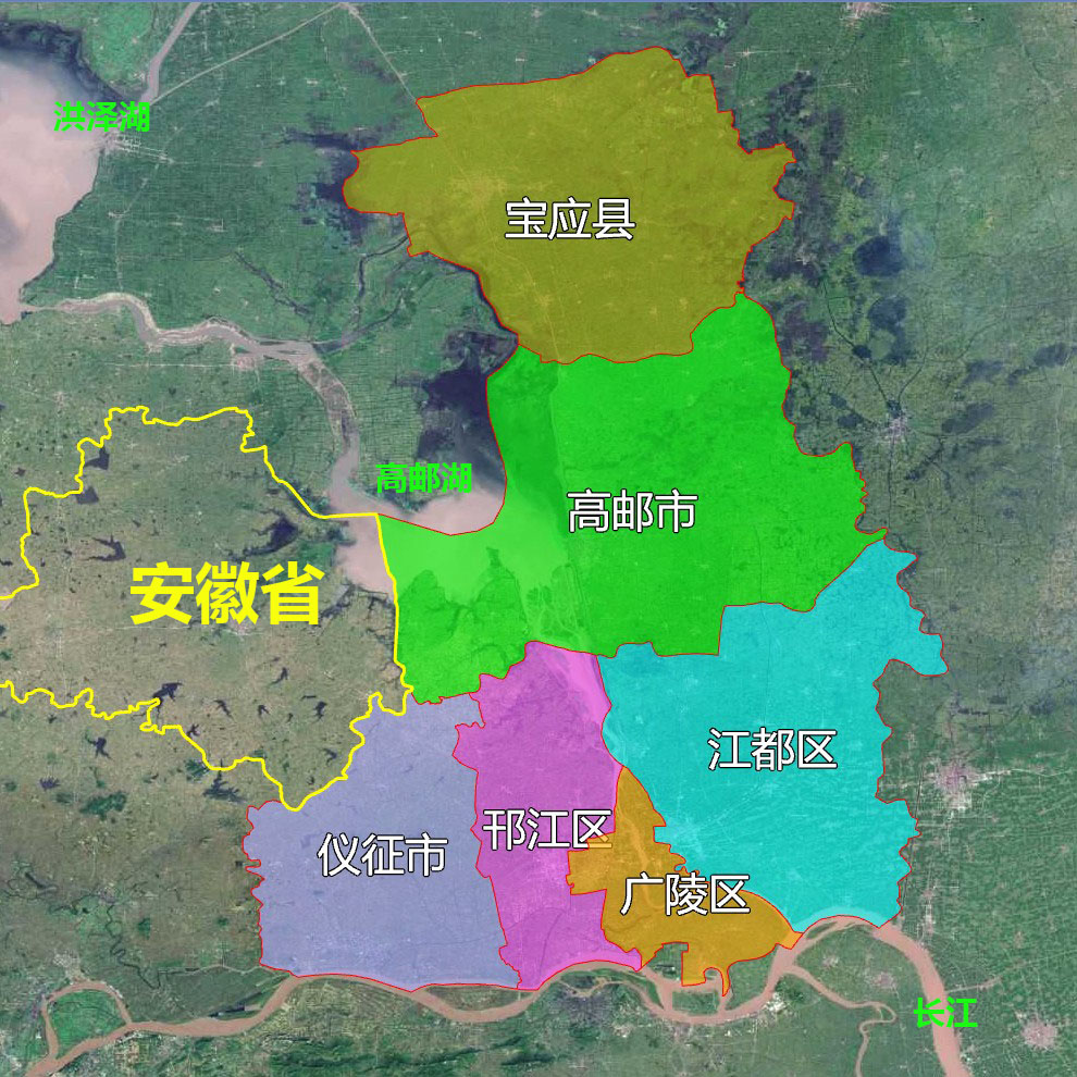 7张地形图, 快速了解江苏省扬州各市辖区县市