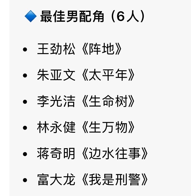 #金鹰奖获奖名单#最佳女主：宋佳《山花烂漫时》最佳男主：于和伟《沉默的荣耀》最佳女配：梅婷《生命树》