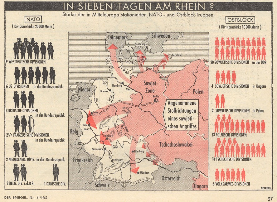 1962年，德国《明镜》杂志关于“北约-华约”在欧洲对峙的图片。