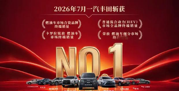 一汽丰田公布7月销售业绩，终端销量52,966辆，强势斩获四个“第一”。品牌层面