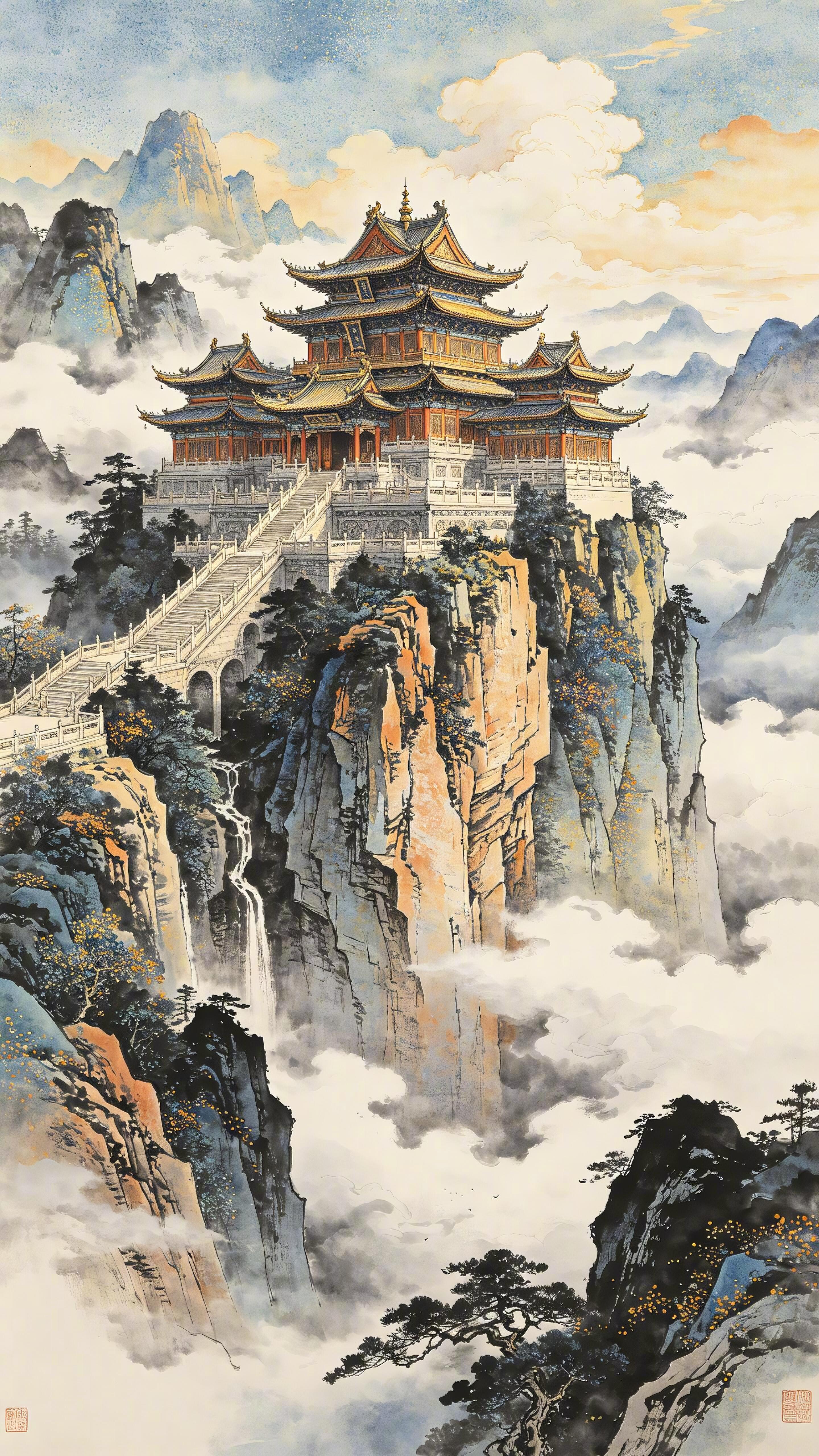 危楼百尺倚长天，绝壁凌空立翠巅。​​​