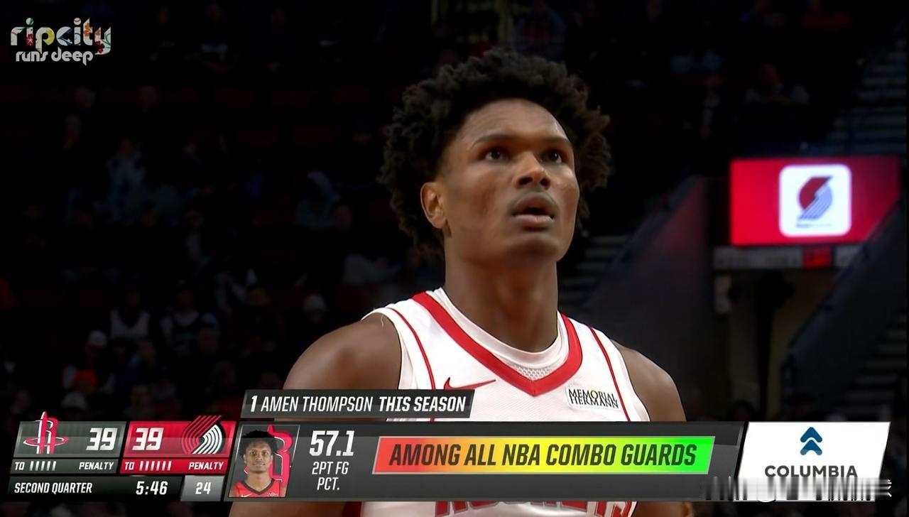 我忍不住要怒赞火箭球星阿门-汤普森！在今天火箭客场挑战开拓者的比赛中，目前双方半