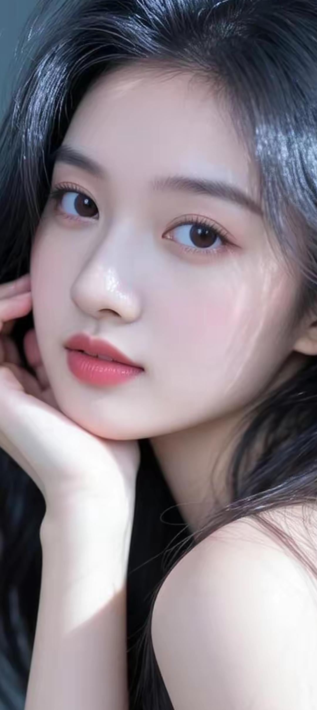 温柔甜美的少女，黑发红唇，眼神迷人，让人心动不已。💖✨