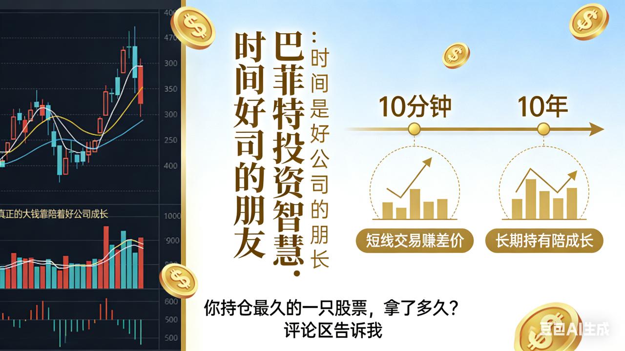 巴菲特说，如果你不想持有一只股票10年，那你连10分钟都不要持有。很多人买