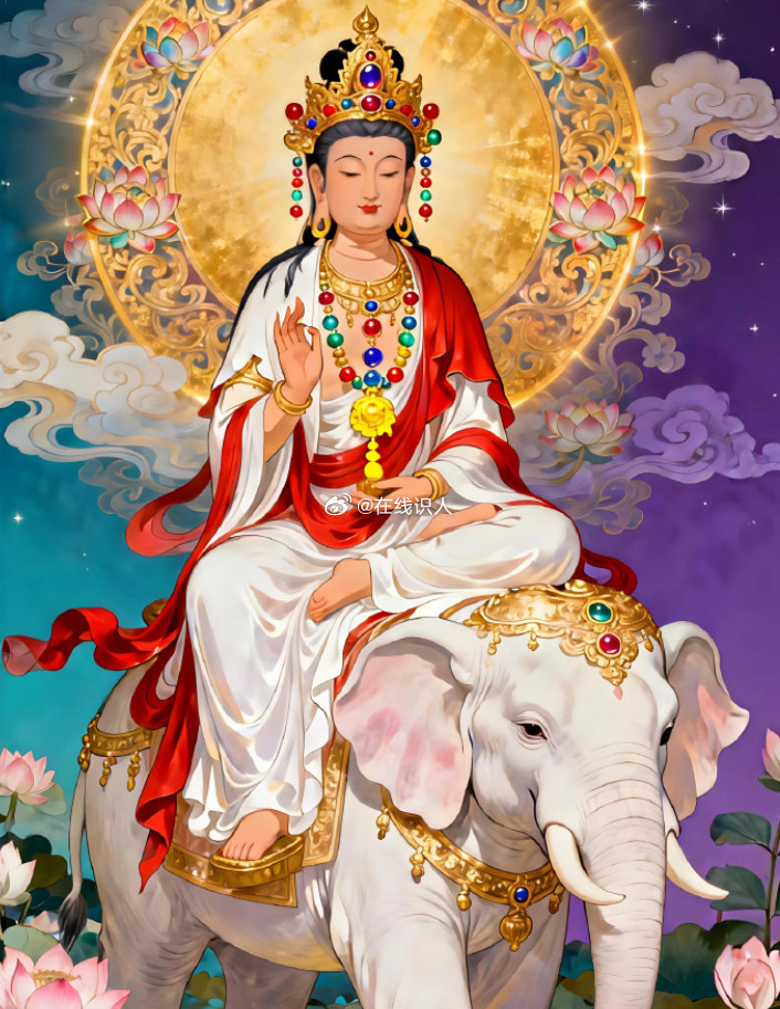 六牙白象：普贤菩萨坐骑，寓意踏实稳心、助践行善愿、增恒心毅力、稳固事业根基，护