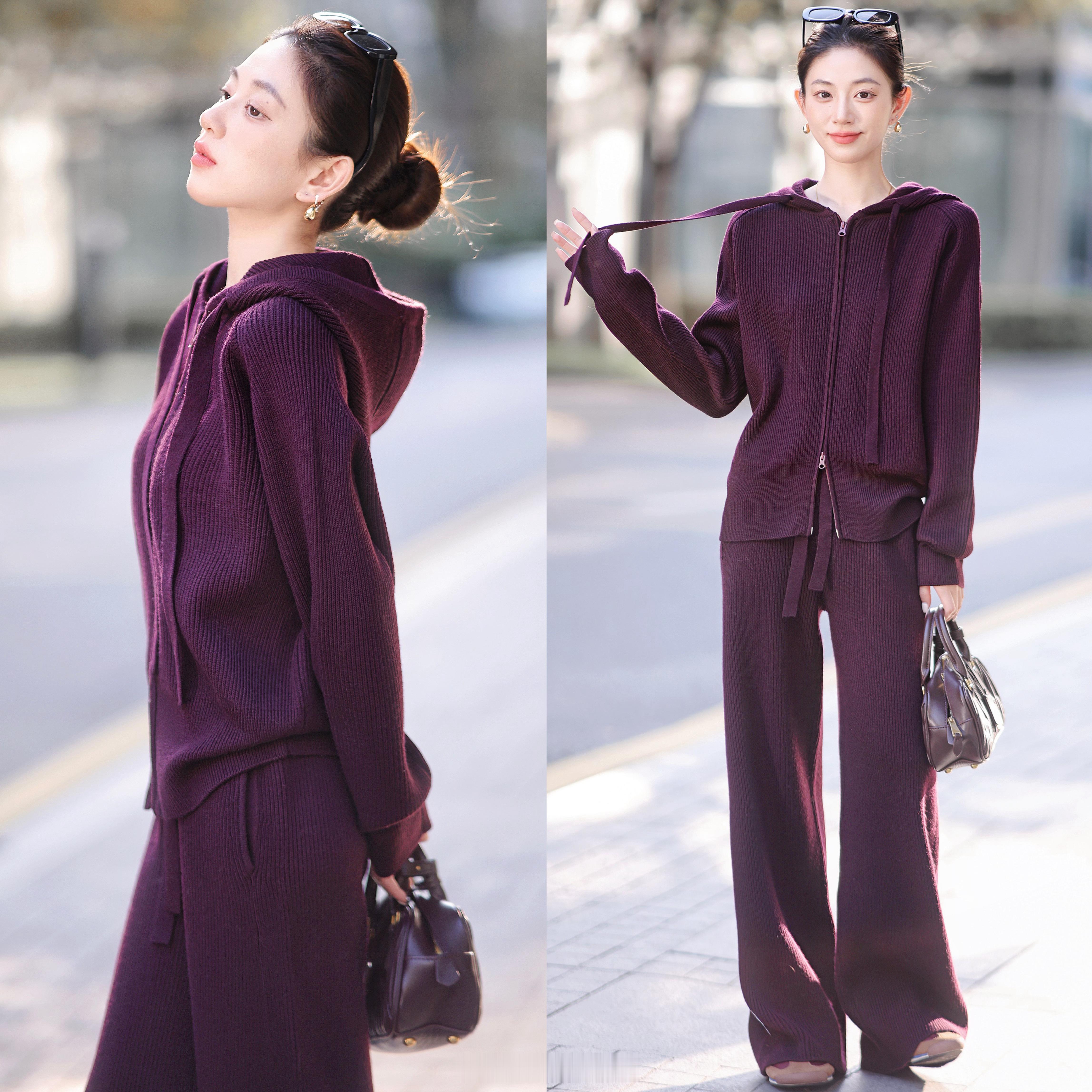 简直360度的美丽显瘦！德国扬子纱100精纺羊毛“开衫+休闲裤”暖和密实又柔软秋