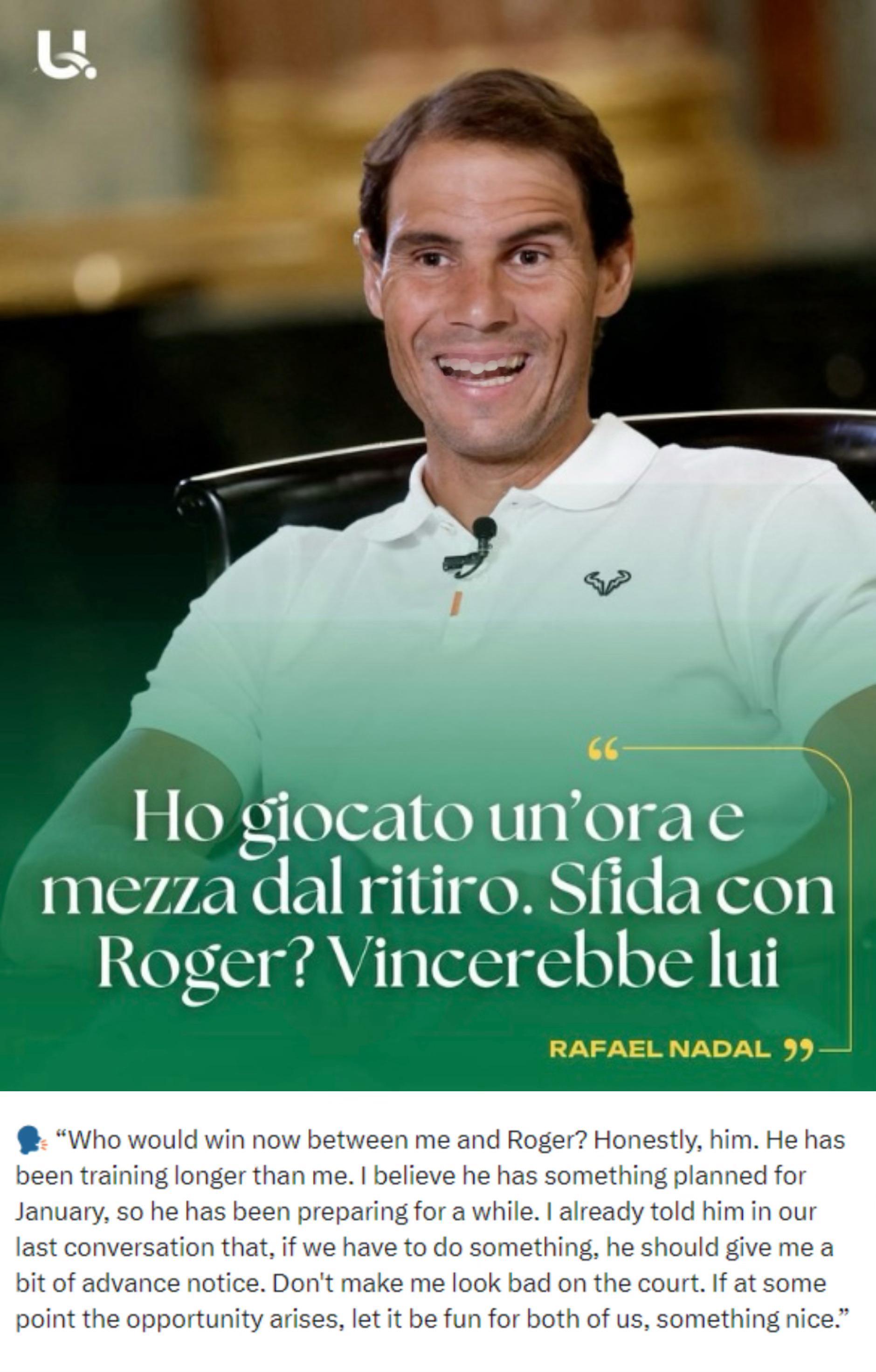 费德勒和纳达尔的退休返聘表演赛，好像越来越有眉目了。之前费德勒公开撩过几次，我都