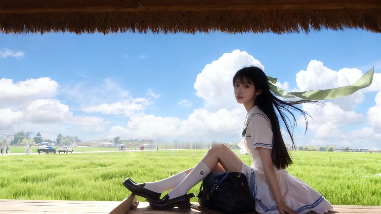 少女与稻田的夏日时光，青春与自然的完美融合。分享一张你最近随拍的照片美女的美丽