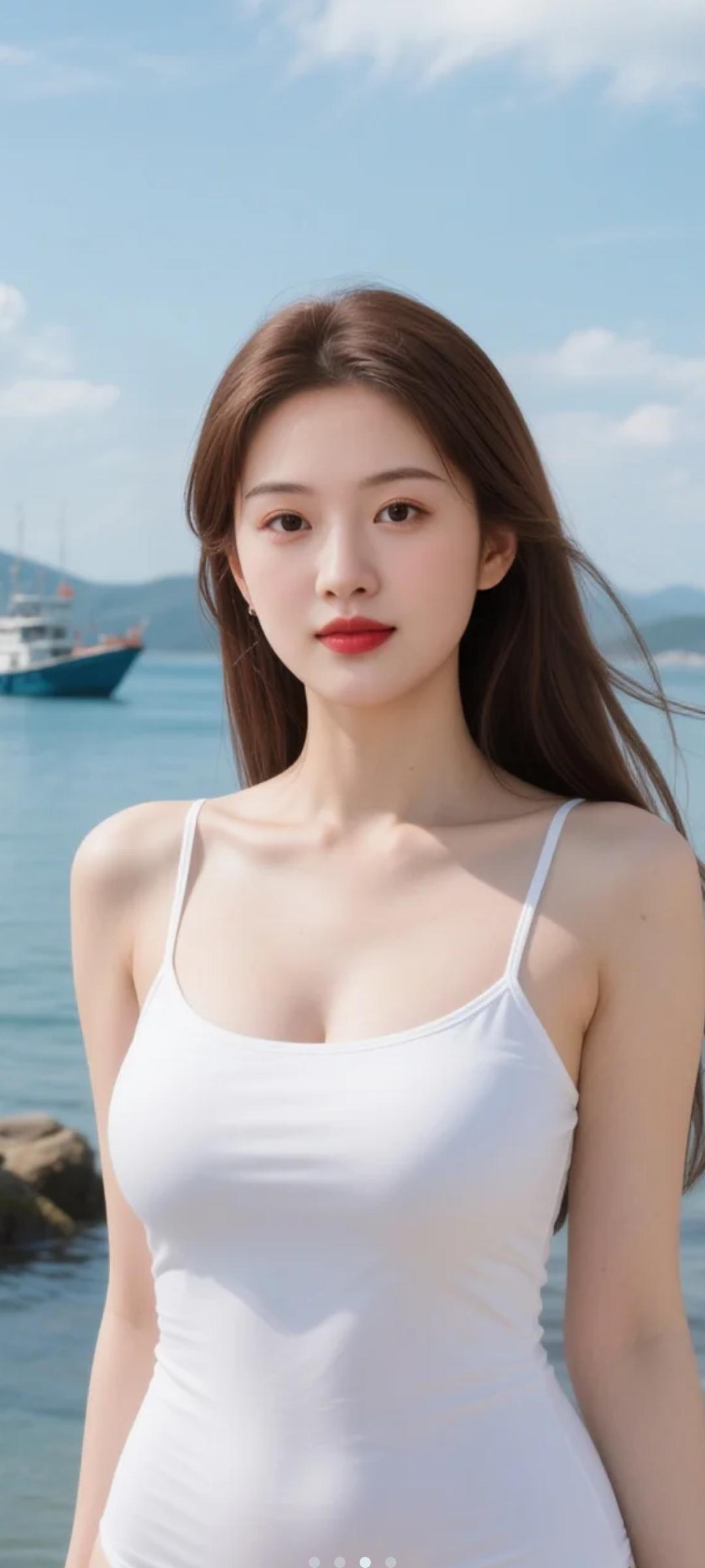 碧海晴湾晓望晴空万里湛蓝天，浩渺沧波接远烟。白云舒卷浮清汉，碧浪悠漾泛晴