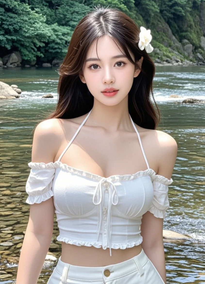 溪边邂逅女神，这画面太心动了！