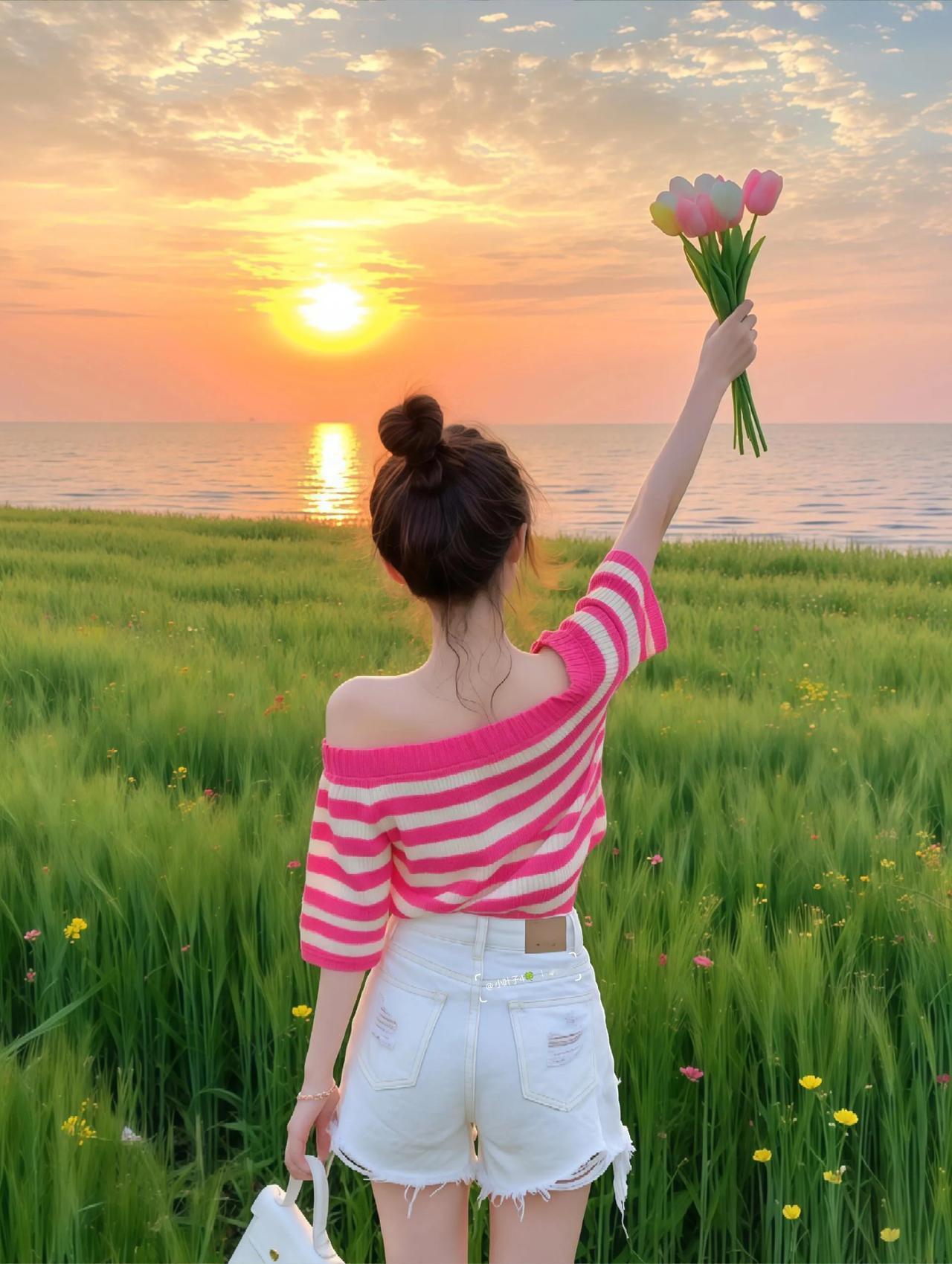 日落映花海