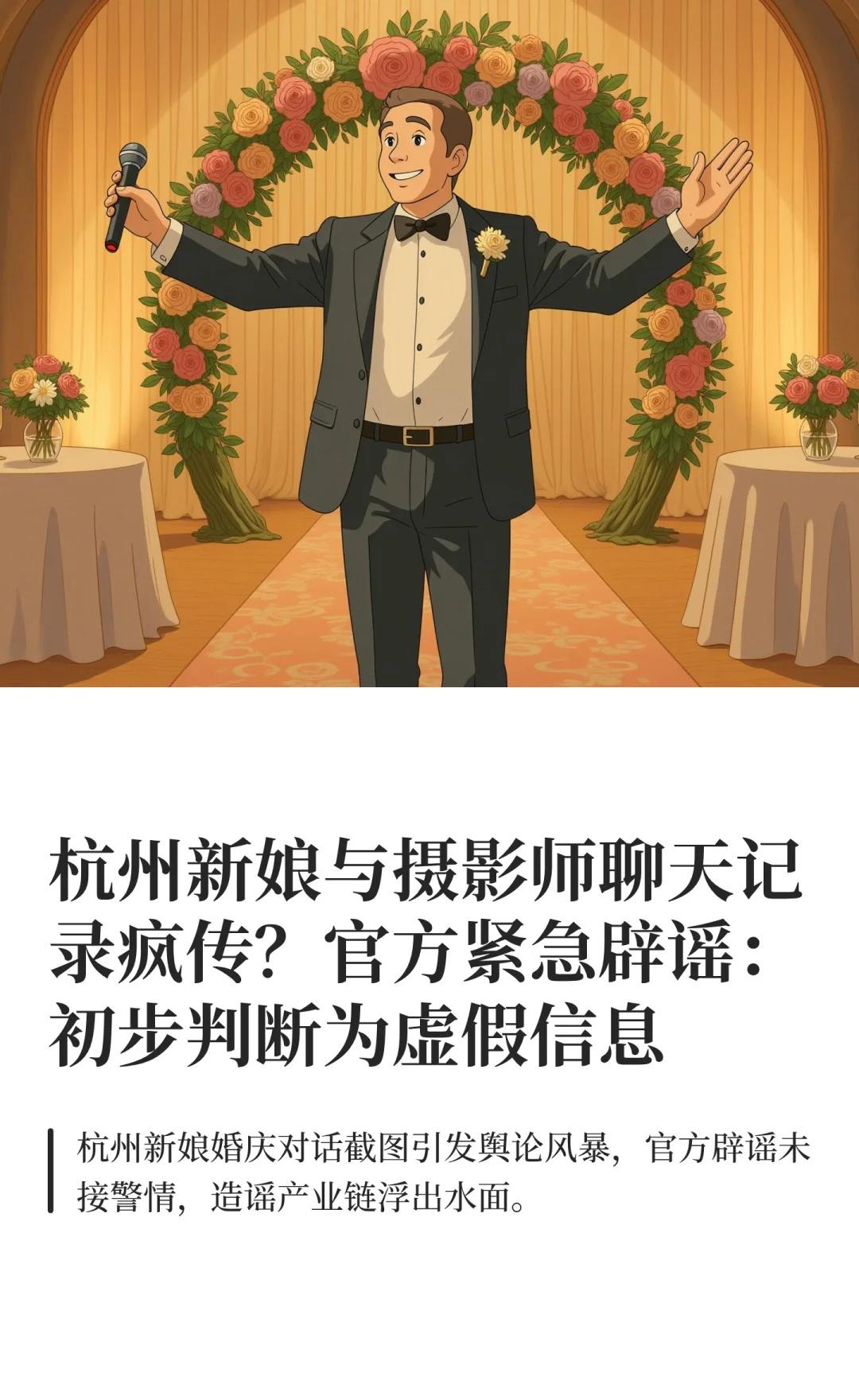 杭州新娘与摄影师聊天记录疯传？官方紧急辟杭州谣言官方辟谣网络虚假信息