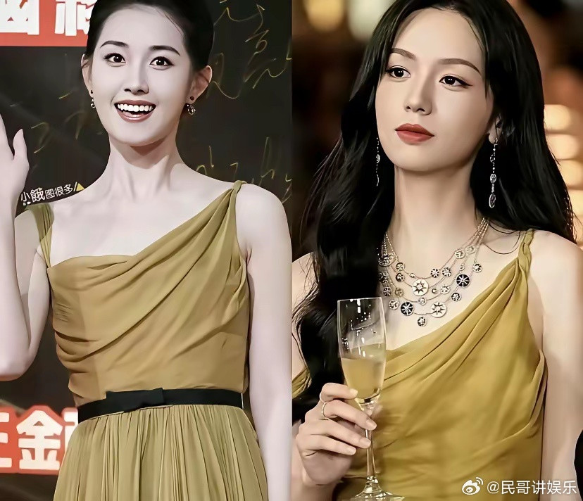 左边是短女一郭宇欣，右边是流量花周也，虽然她们穿的都是同一款礼服，但是展现出来的