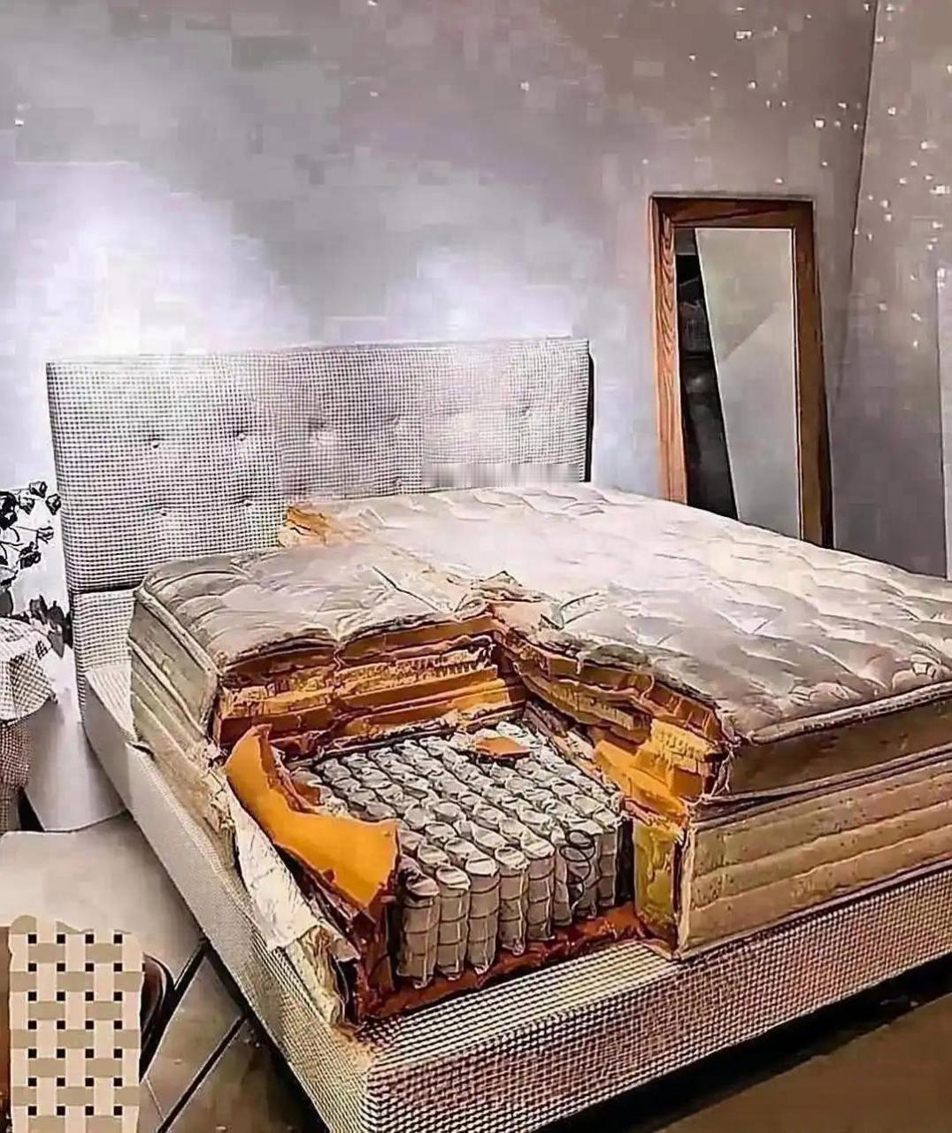 这床买的，我说睡着不舒服，一看里面是这个东西[抠鼻]