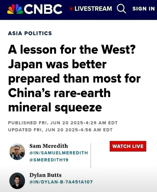 CNBC报道称日本通过十余年的战略布局，成功将对中国的稀土依赖从2010年的90