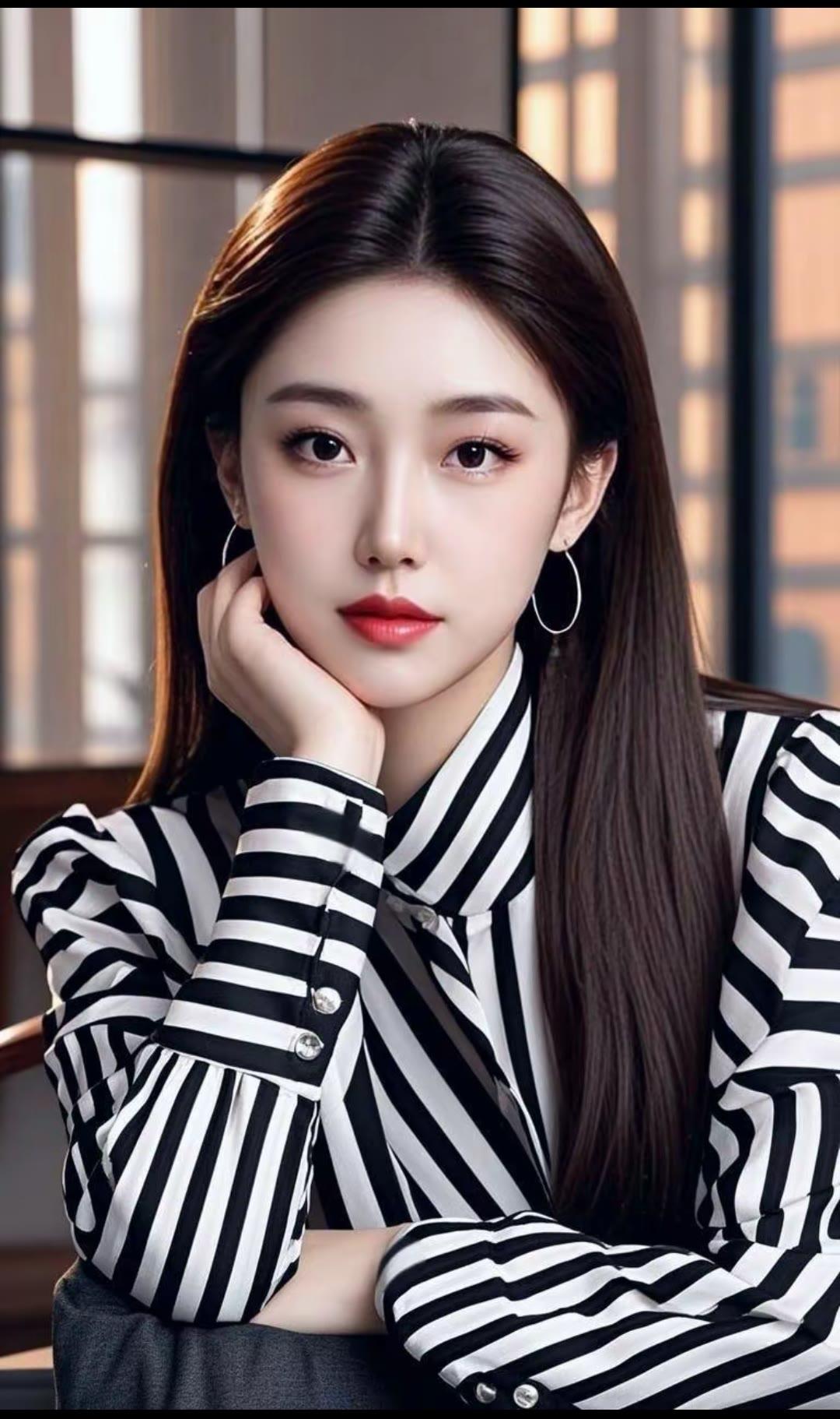 优雅黑白条纹，都市时尚少女风