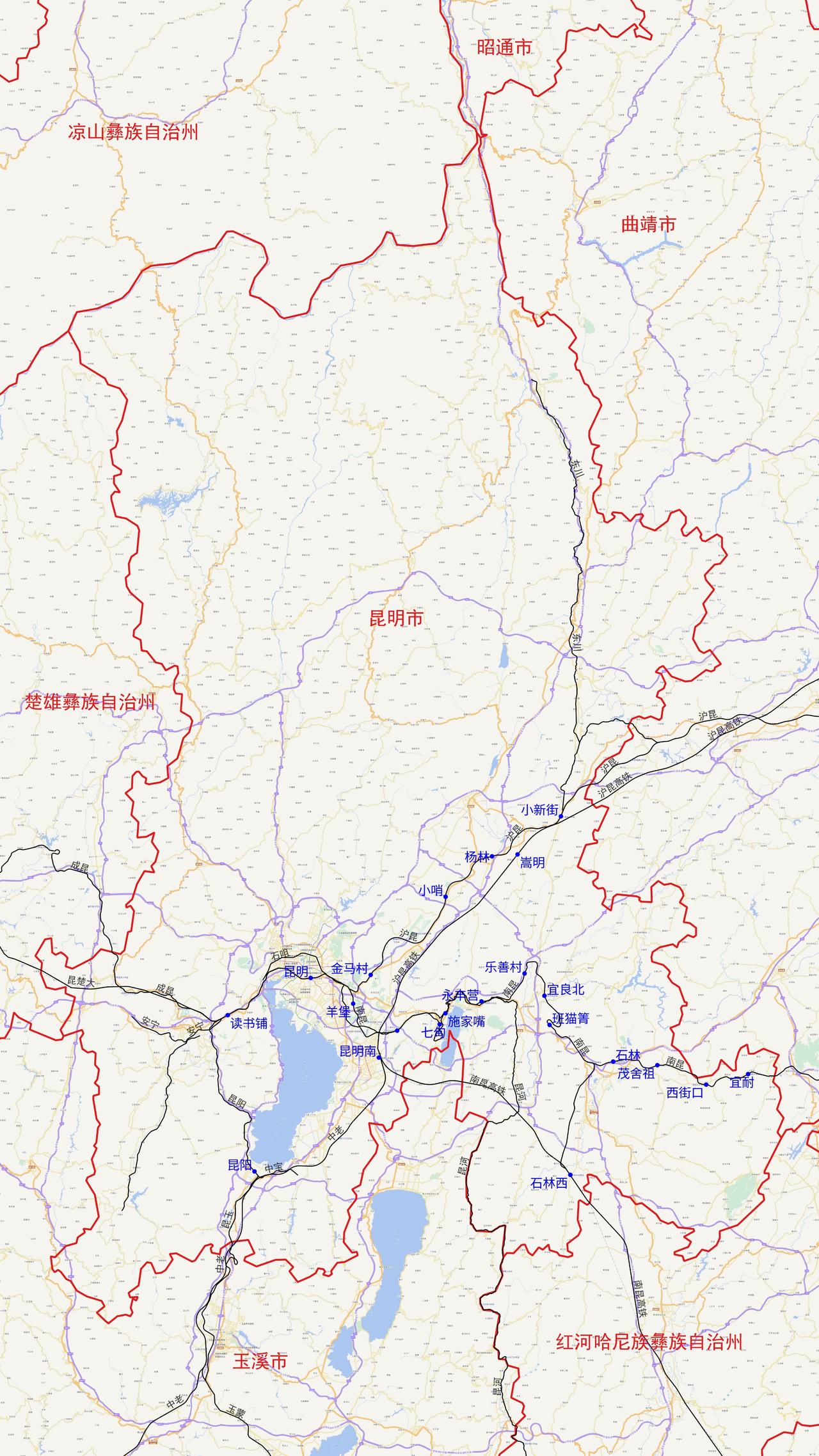 云南省昆明市铁路及客运站分布图根据铁路12306数据，云南省昆明市目前有以下2