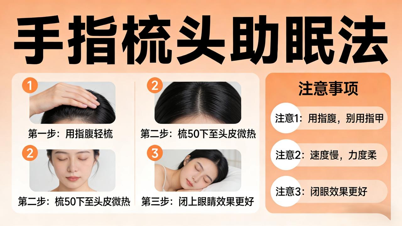 晚上睡不着的时候，别急着数羊。试试这个我用了很久的小方法——“手指梳头”。方