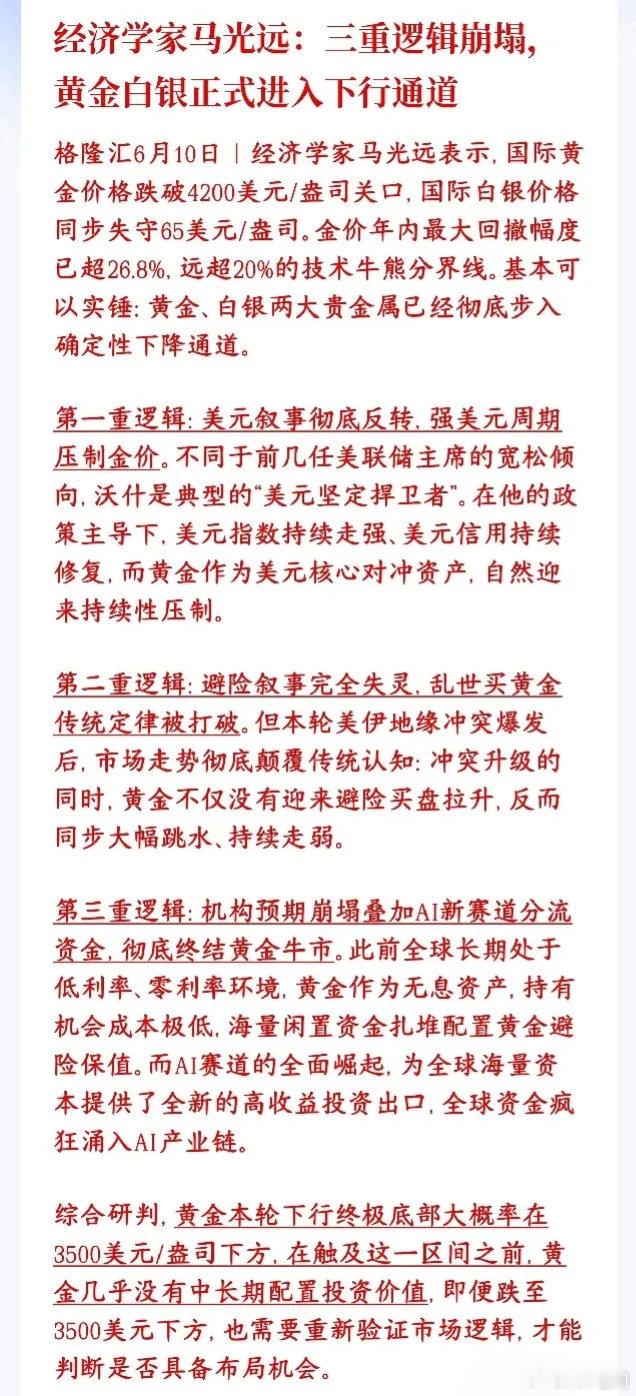 黄金后面到底还有没有行情，经济学家给出了观点经济学家表示黄金、白银价格大跌，已经