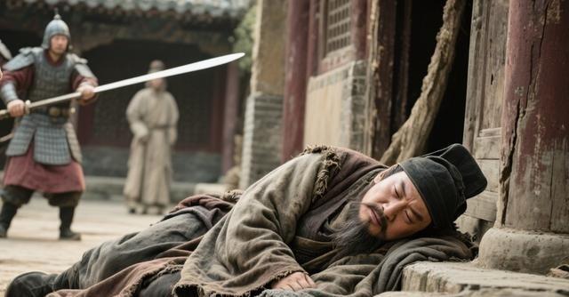 朱元璋路过一破庙，见一乞丐睡觉姿势如卧虎，朱元璋大惊，立刻拔剑对侍卫说：快杀了