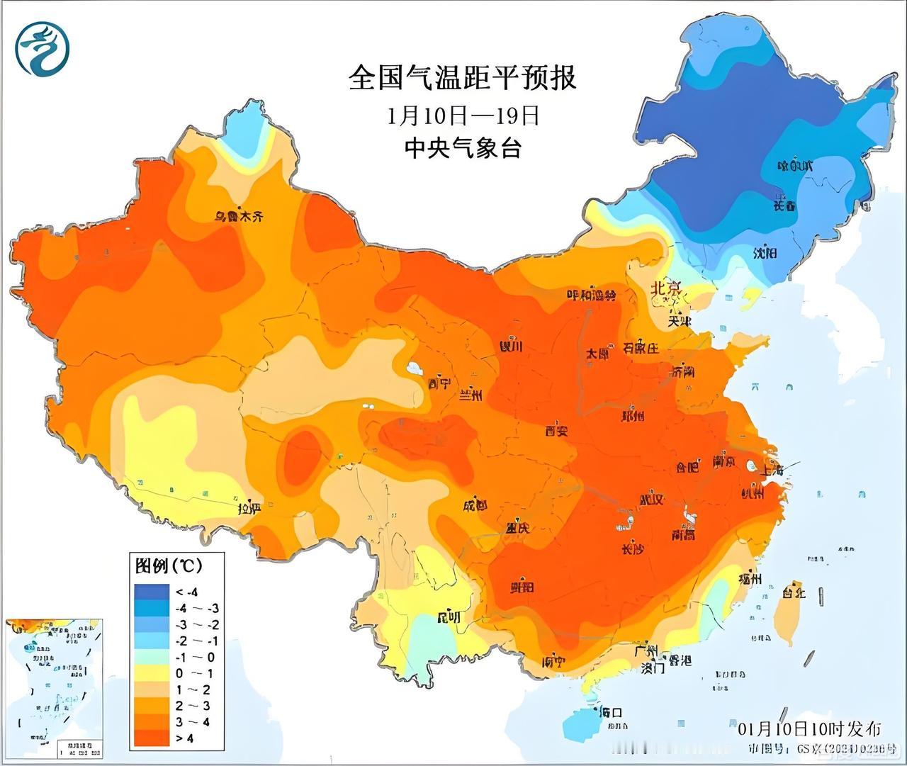 1月中旬冷空气虽然一波波来，但华北及以南的气温基本是波动着往上升，白天最高温明显