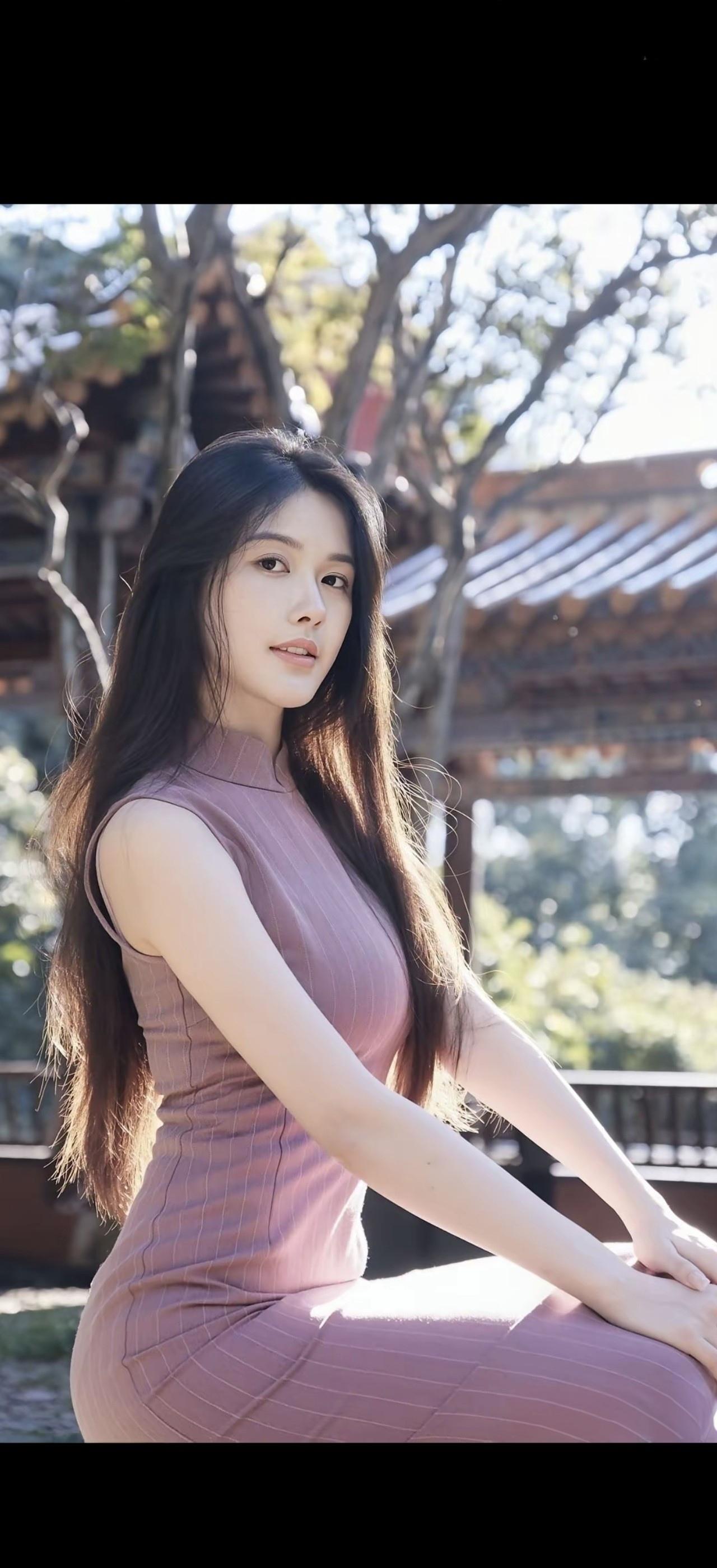 一个女孩坐在阳光下的公园里。
