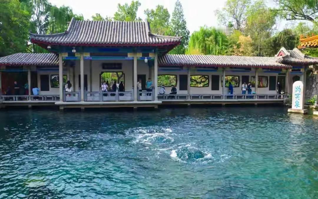 济南趵突泉，现在水涌的有汽车轮胎那么大了。济南之所以是泉城，是因为济南就是