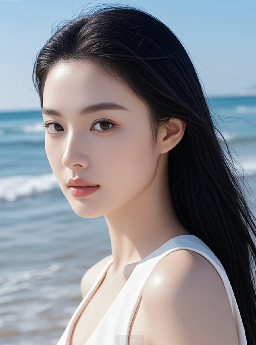海风轻拂白裙，她的美不言而喻