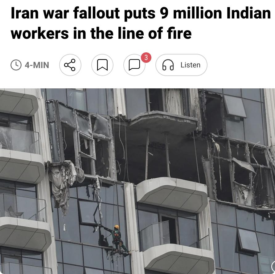 外媒：伊朗战争波及海湾，900万印度劳工陷入危机随着美以对伊朗开战，迪拜、多