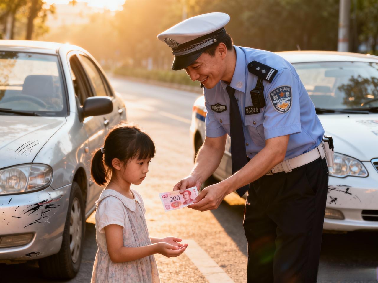 交警处理事故塞给小女孩200元刷到这个片段时，作为汽车编辑的我心里一软——事故