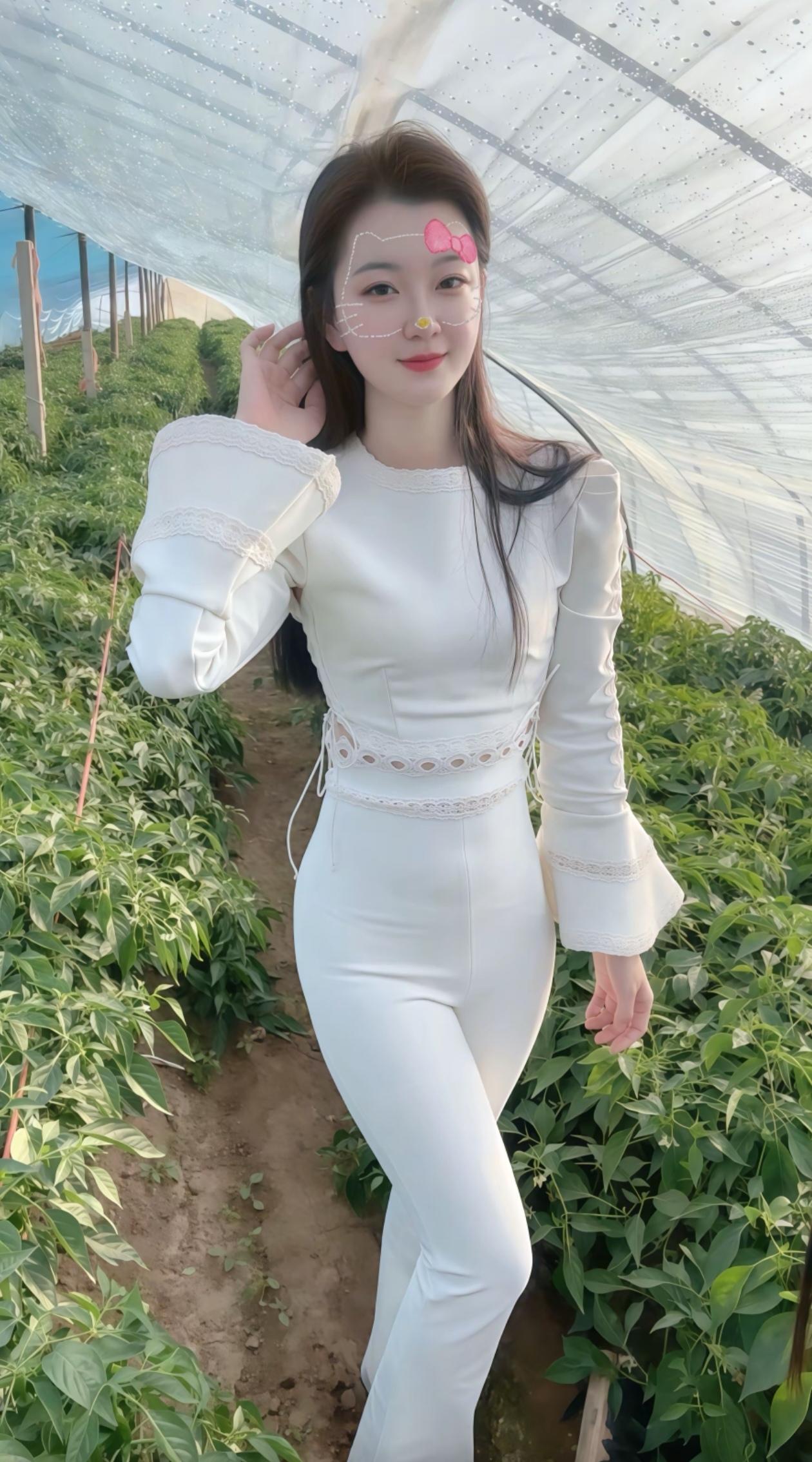 温室里的白衣少女，清新自然，美不胜收！🌿💕