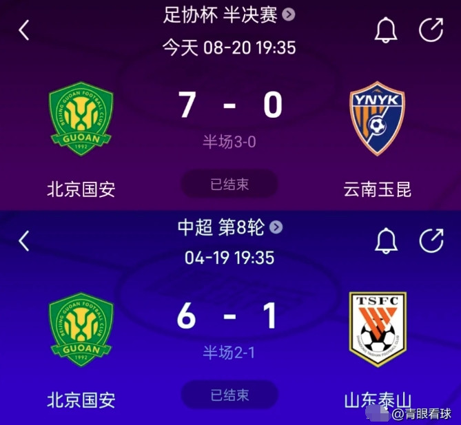云南0比7国安，最高兴的是山东泰山