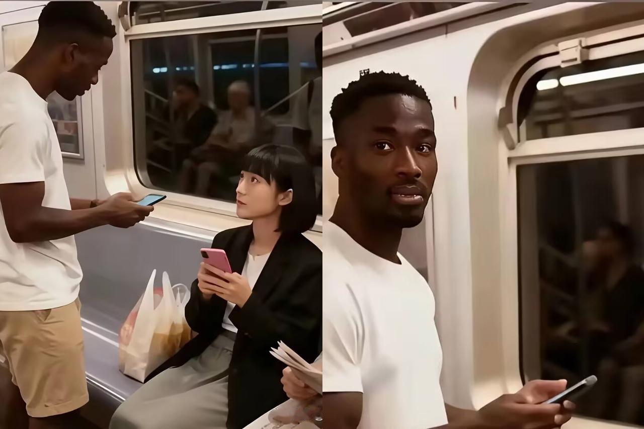 地铁里这幕真该让所有人看看！姑娘妆容清爽，黑人小哥一开口要微信，她没半分犹豫