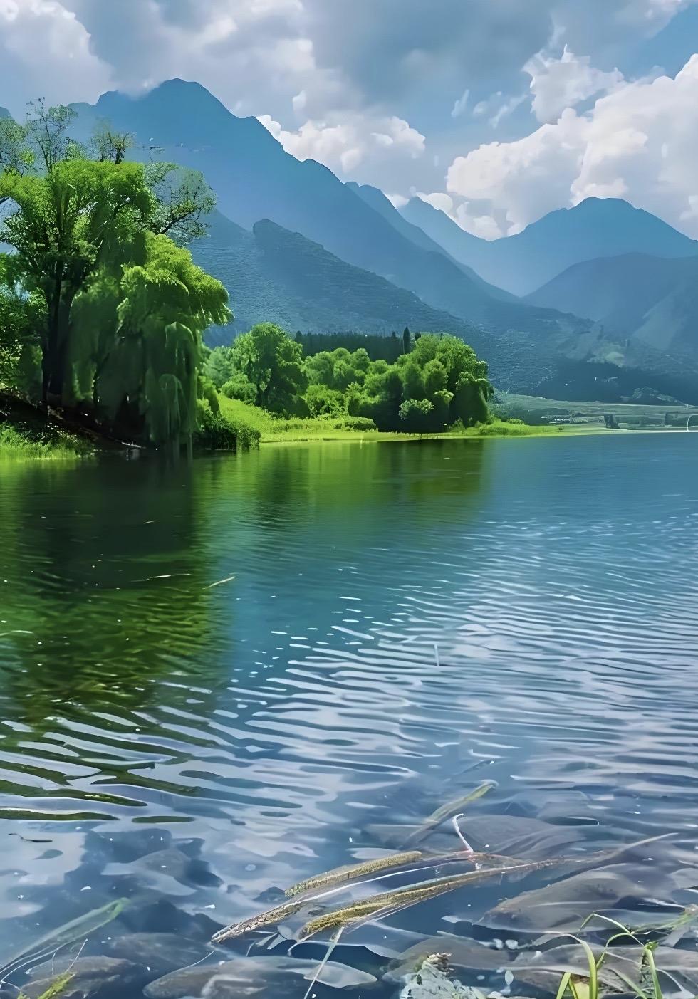 下联“近赏绿树红花”我对上联“远观青山碧水，近赏绿树红花”感觉很工整，山水对花木