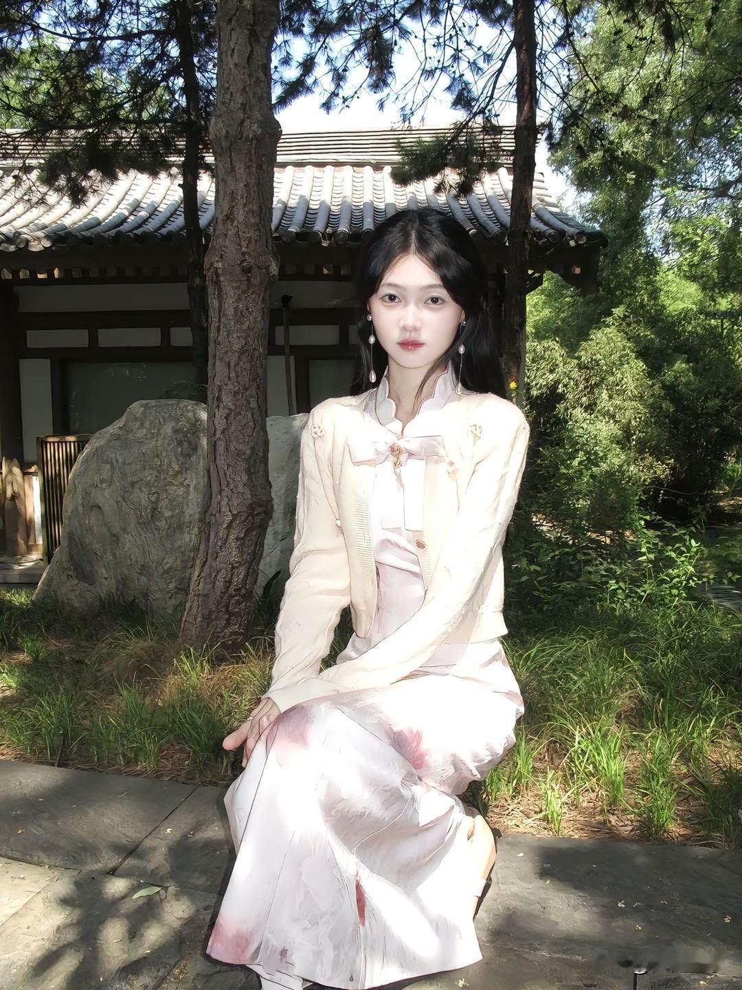 青衫美人倚古木，岁月静好如初见。古典温婉美女湖边汉服美人