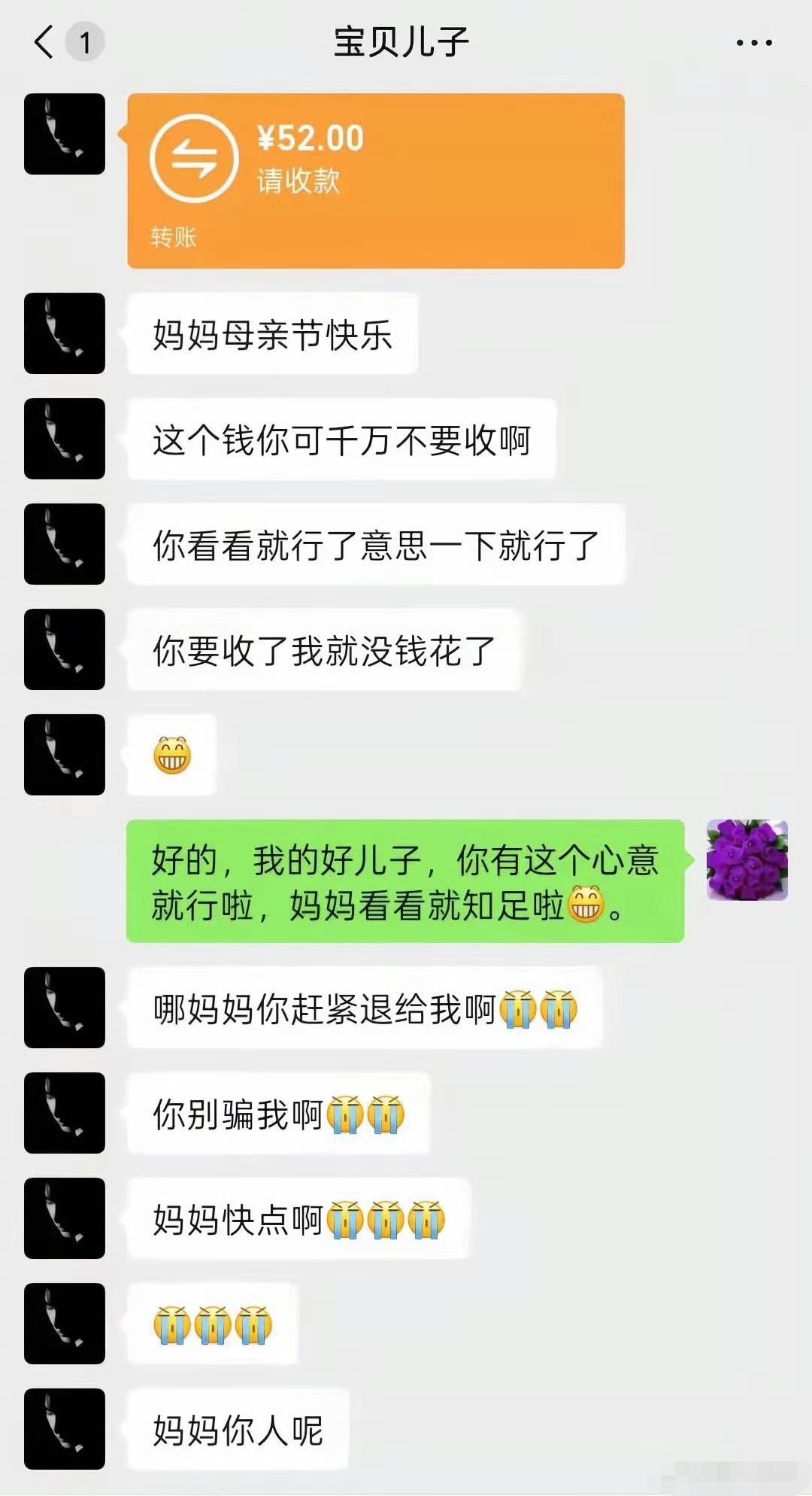这孩子实在，又有孝心，就是穷点。会不会是钓鱼的，妈妈一激动可能会转过去520元？