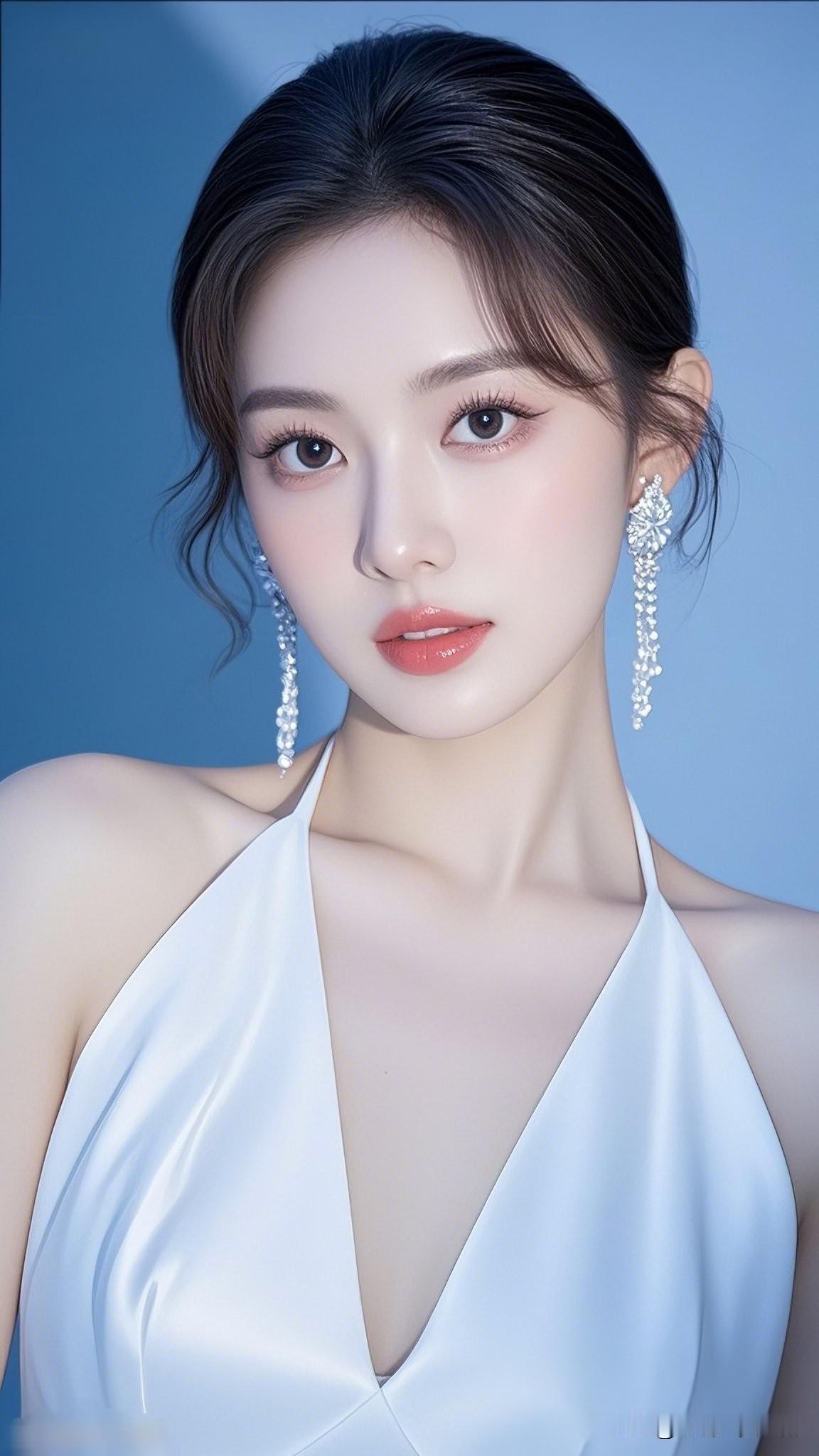 玉颜如花，倾国倾城。你心目中的美人优雅白裙，闪耀耳饰，美不胜收！