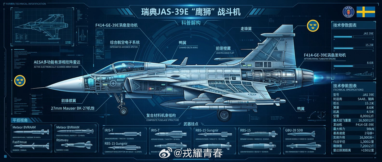 “鹰狮”E：装上最强心脏，AI入脑，战力再升级如果要在全球四代半战机里选一个“性价比之王”，瑞典JA