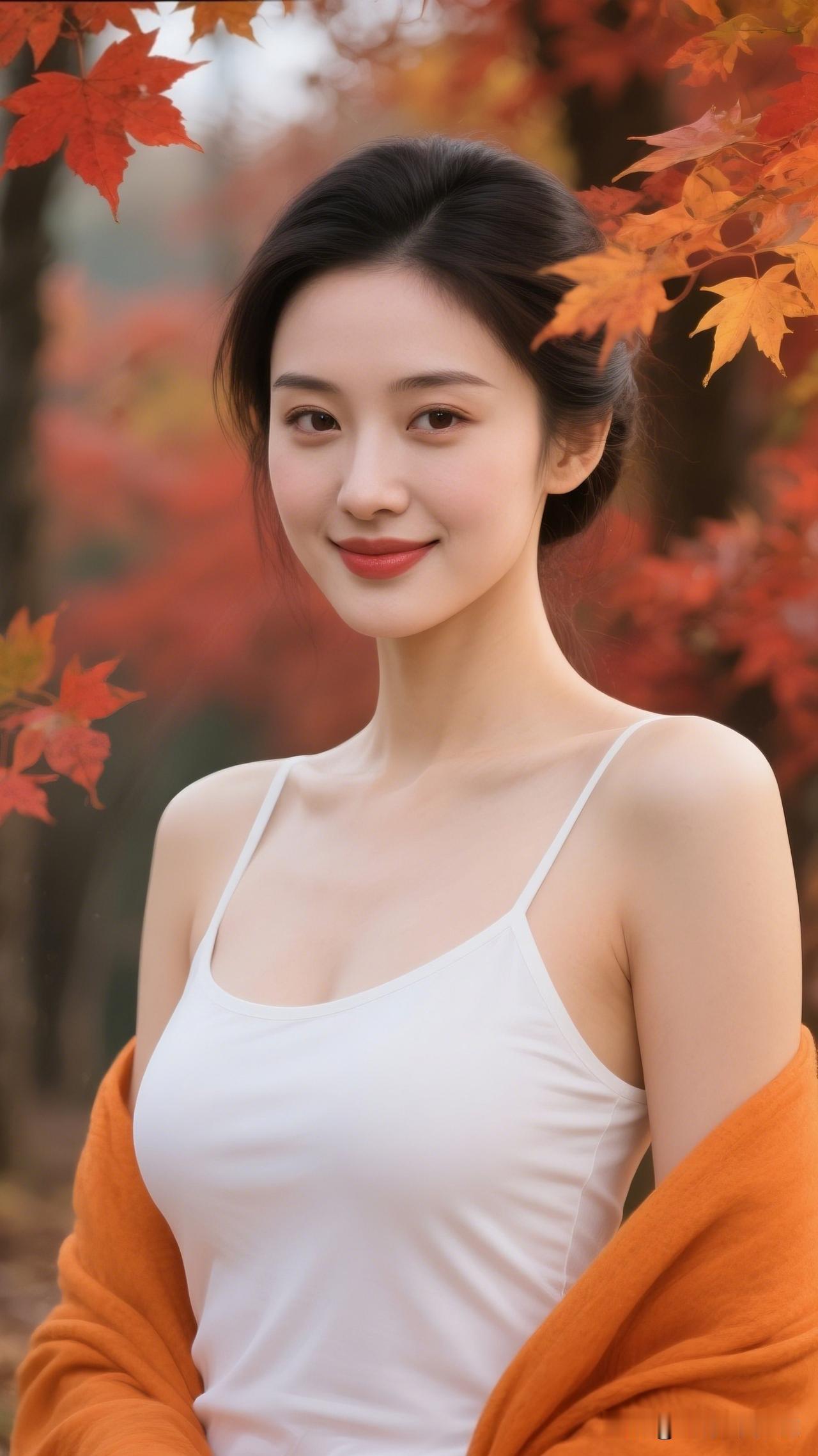 秋叶落，美人笑。晒晒少女靓影秋日暖阳下的温柔微笑🌞