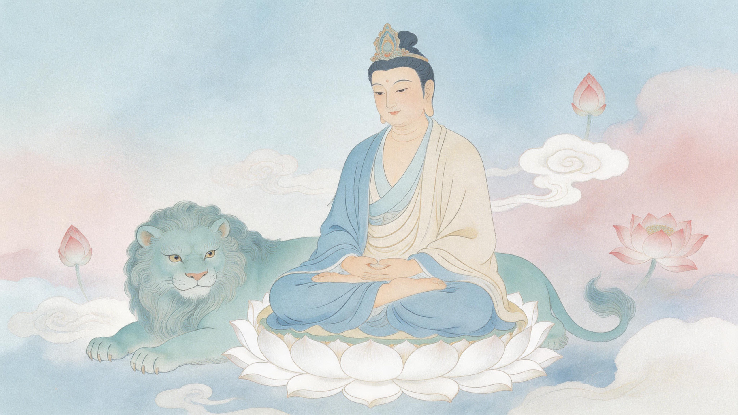 愿文殊赐智，事事开窍；福运临门，日日心安。