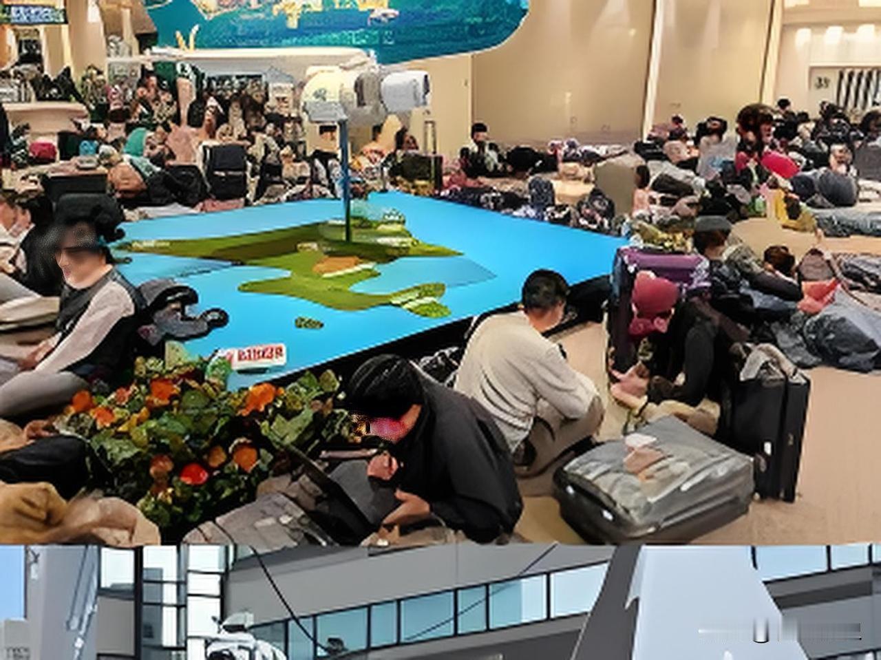 北海道机场那个视频，真是一绝。一群人把柜台围得水泄不通，一个男人涨红了脸，用手