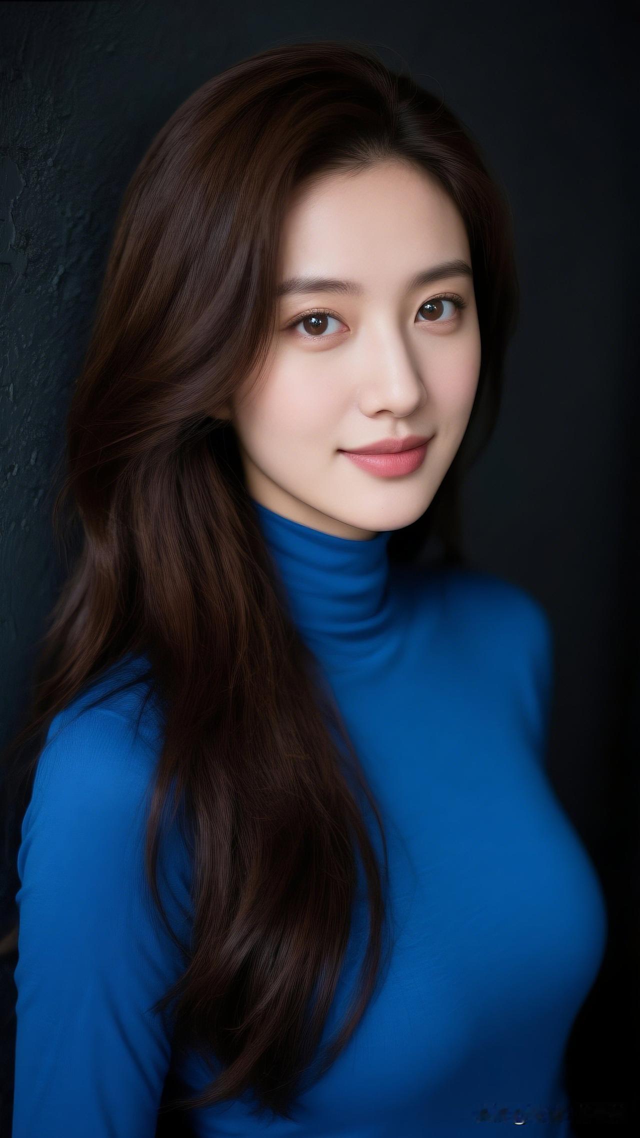 蓝衣美人，笑靥如花。美女的魅力能有多大？温柔蓝调，甜美少女心，一抹微笑照亮整个